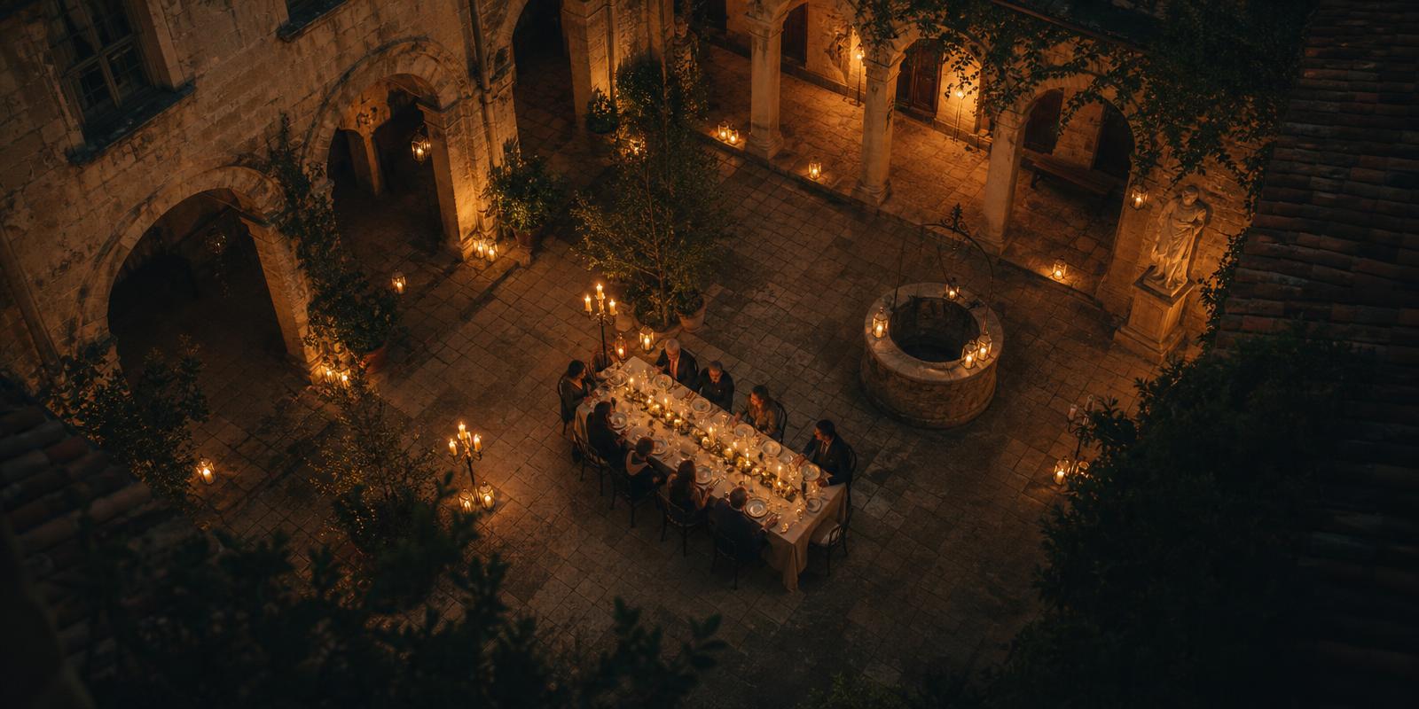 Private candlelit dinner in a historical courtyard